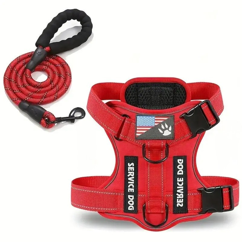 Harnais chien dassistance rouge avec etiquette Service Dog