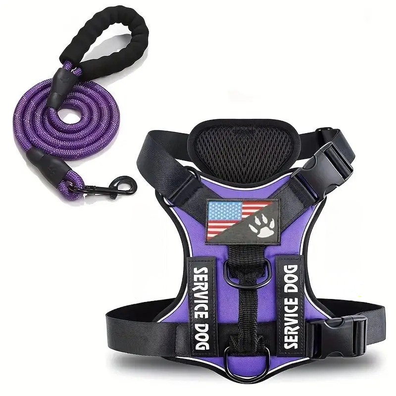 Harnais chien dassistance violet avec etiquette Service Dog