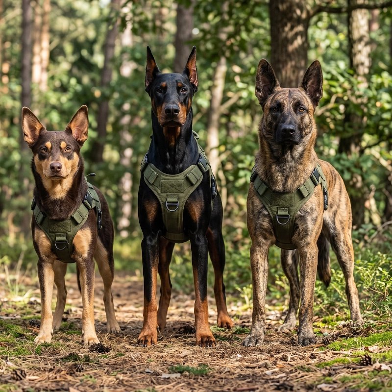 Harnais tactique chien 3 races differentes